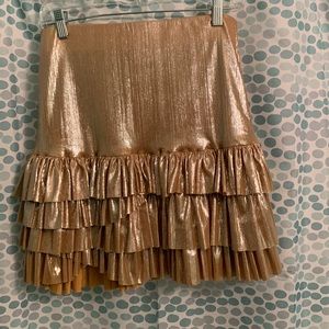 Free People Gold shimmer ruffled skirt